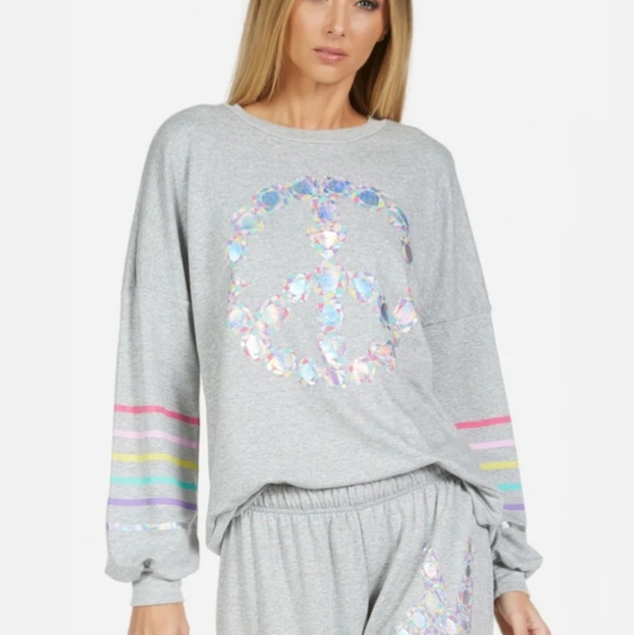Lauren Moshi Foil Diamond Peace Sign Oversized sweatshirt